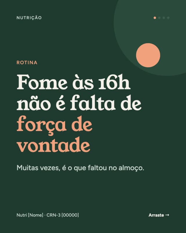 Exemplo de post de nutrição no estilo Acolhedor: 'Fome às 16h não é falta de força de vontade'